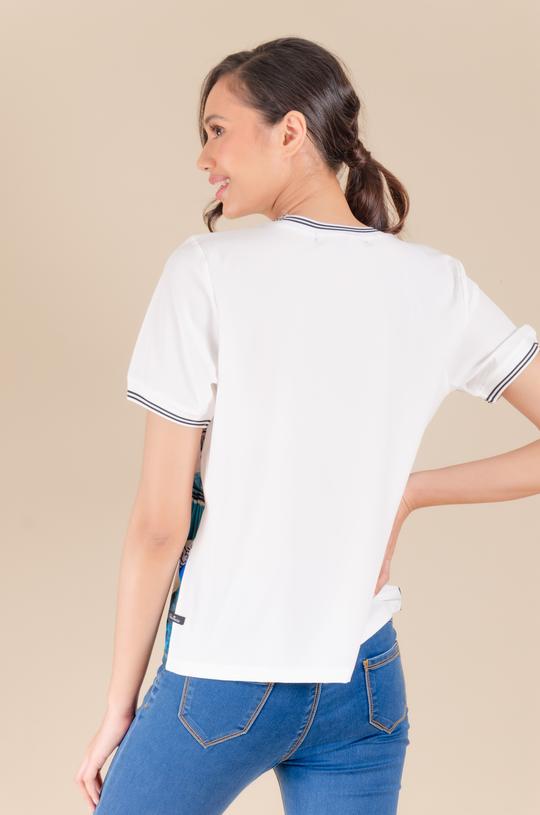 KP China Blue Round Neck Blouse - Off White