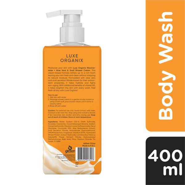 Luxe Organix Niacinamide + Aloe Vera & Snail Shower Cream 400ml