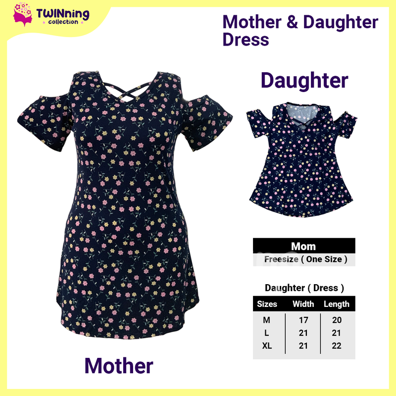 Twinning Collection Mom & Daughter Dress  - Floral Navy