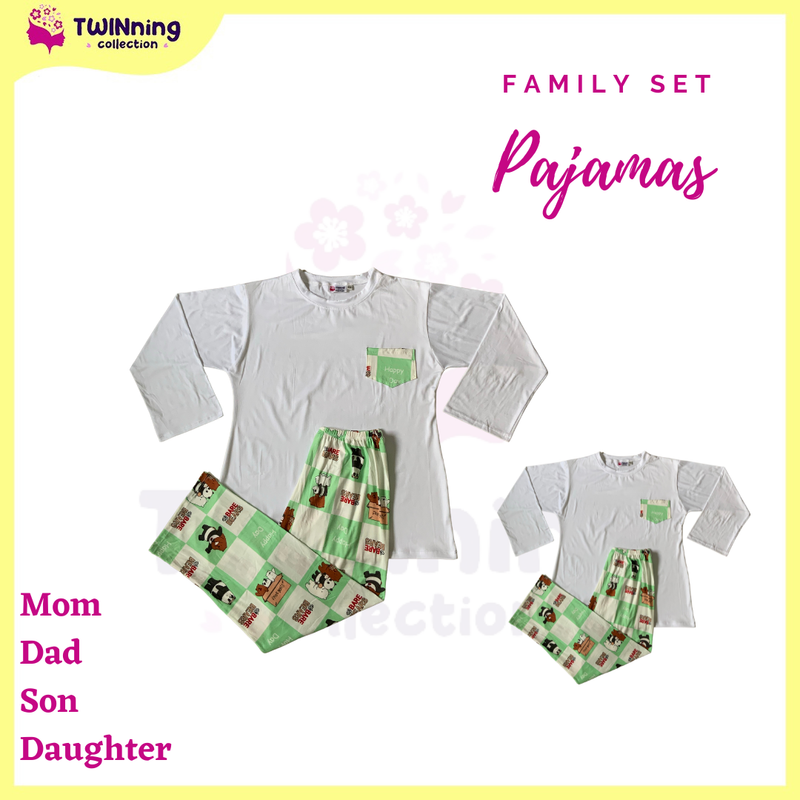 Twinning Collection Family Set Long Sleeves & Pajama (We Bare Bear Mint Green)