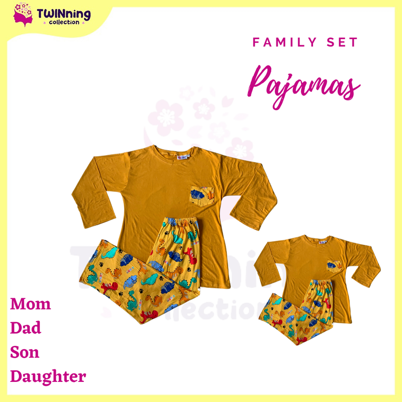 Twinning Collection Family Set Long Sleeves & Pajama (Dino Mustard)