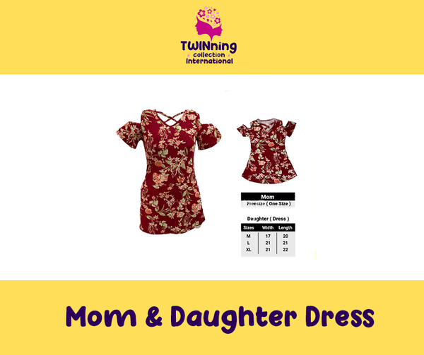 Twinning Collection Mom & Daughter Dress  - Floral Maroon
