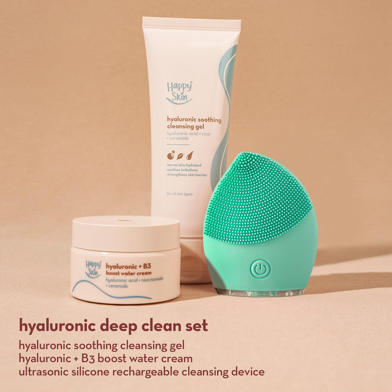Happy Skin Hyaluronic Deep Clean Set (Cleansing Gel + Water Cream + Mini Cleansing Device)