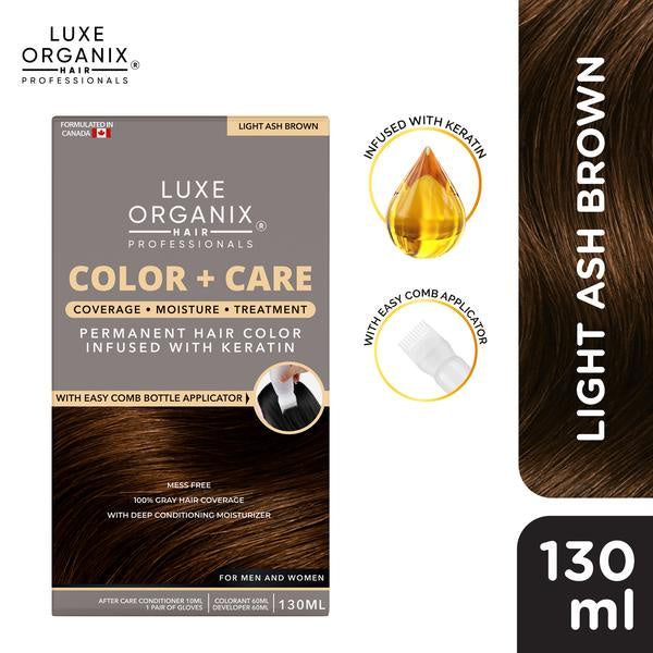Luxe Organix Keratin Hair Color + Care Light Ash Brown 130ml